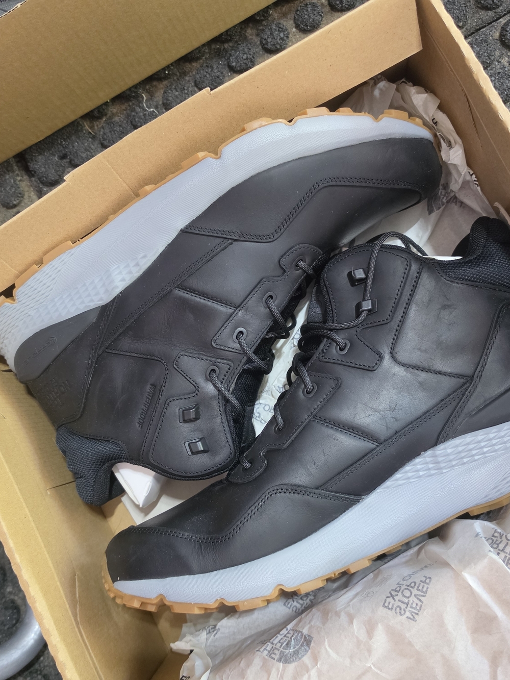 The North Face Men's Black Leather Hiking Boots with Gum Outsole